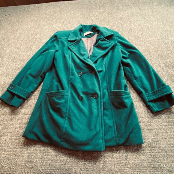 VTG Kashmiracle By Wellington Jacket Women's 9/10 Teal Double-Breasted Coat USA - Picture 1 of 12